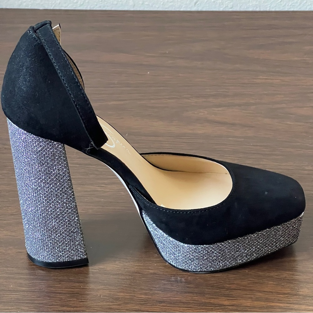 Jessica Simpson Katina Sparkly Velvety Platform Chunky Heels - Size 6 - Picture 8 of 11